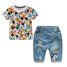 Load image into Gallery viewer, Boys Cartoon Mickey Shorts Denim Pants ,Short Sleeve T Shirt