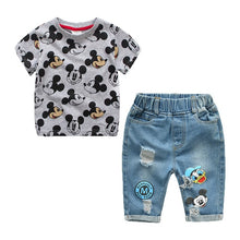 Load image into Gallery viewer, Boys Cartoon Mickey Shorts Denim Pants ,Short Sleeve T Shirt