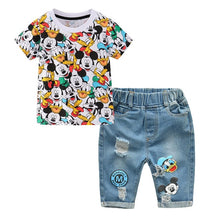Load image into Gallery viewer, Boys Cartoon Mickey Shorts Denim Pants ,Short Sleeve T Shirt