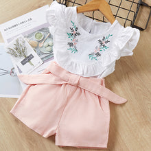 Load image into Gallery viewer, Girls Beautiful Floral Flower Sleeve, O-neck Clothing, Shorts Suit 2Pcs Clothes