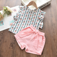 Load image into Gallery viewer, Girls Beautiful Floral Flower Sleeve, O-neck Clothing, Shorts Suit 2Pcs Clothes