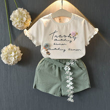 Load image into Gallery viewer, Girls Beautiful Floral Flower Sleeve, O-neck Clothing, Shorts Suit 2Pcs Clothes