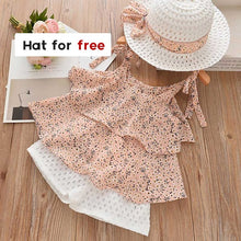 Load image into Gallery viewer, Girls summer Clothing Floral Chiffon Halter+Embroidered Shorts Straw