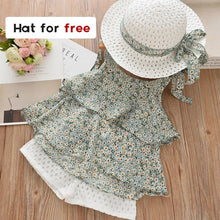 Load image into Gallery viewer, Girls summer Clothing Floral Chiffon Halter+Embroidered Shorts Straw