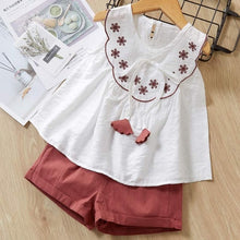 Load image into Gallery viewer, Girls summer Clothing Floral Chiffon Halter+Embroidered Shorts Straw