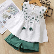 Load image into Gallery viewer, Girls summer Clothing Floral Chiffon Halter+Embroidered Shorts Straw