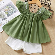 Load image into Gallery viewer, Girls summer Clothing Floral Chiffon Halter+Embroidered Shorts Straw