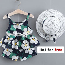 Load image into Gallery viewer, Girls summer Clothing Floral Chiffon Halter+Embroidered Shorts Straw