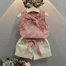 Load image into Gallery viewer, Girls summer Clothing Floral Chiffon Halter+Embroidered Shorts Straw