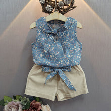 Load image into Gallery viewer, Girls summer Clothing Floral Chiffon Halter+Embroidered Shorts Straw
