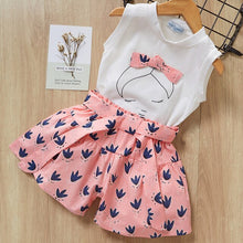 Load image into Gallery viewer, Girls Floral Children Sleeveless T-shirt+Solid Shorts 2PCS