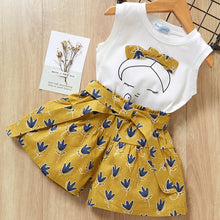 Load image into Gallery viewer, Girls Floral Children Sleeveless T-shirt+Solid Shorts 2PCS