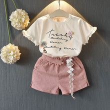 Load image into Gallery viewer, Girls Floral Children Sleeveless T-shirt+Solid Shorts 2PCS