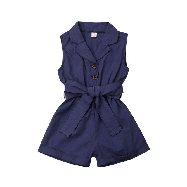 Girls Bow-tie Waist Overall Romper Jumpsuit