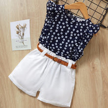 Load image into Gallery viewer, Beautiful Girls Floral Flower Sleeve O-neck Clothing Shorts Suit 2Pcs Clothes