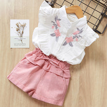 Load image into Gallery viewer, Beautiful Girls Floral Flower Sleeve O-neck Clothing Shorts Suit 2Pcs Clothes