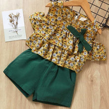 Load image into Gallery viewer, Beautiful Girls Floral Flower Sleeve O-neck Clothing Shorts Suit 2Pcs Clothes