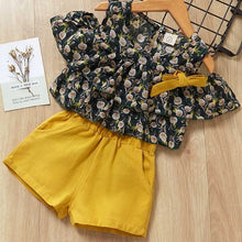 Load image into Gallery viewer, Beautiful Girls Floral Flower Sleeve O-neck Clothing Shorts Suit 2Pcs Clothes