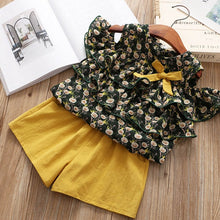 Load image into Gallery viewer, Girls Sleeveless Sling Floral Chiffon Clothes Suits And Straw Hat 3pcs