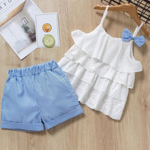 Load image into Gallery viewer, Girls Sleeveless Sling Floral Chiffon Clothes Suits And Straw Hat 3pcs