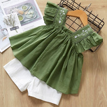 Load image into Gallery viewer, Girls Sleeveless Sling Floral Chiffon Clothes Suits And Straw Hat 3pcs