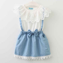 Load image into Gallery viewer, Girls Sleeveless Sling Floral Chiffon Clothes Suits And Straw Hat 3pcs