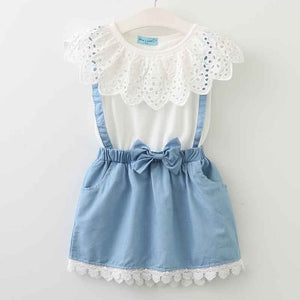 Girls Sleeveless Sling Floral Chiffon Clothes Suits And Straw Hat 3pcs