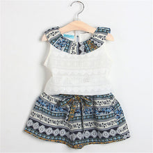 Load image into Gallery viewer, Girls Sleeveless Sling Floral Chiffon Clothes Suits And Straw Hat 3pcs