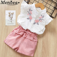 Load image into Gallery viewer, Beautiful Girls Floral Flower Sleeve O-neck Clothing Shorts Suit 2Pcs Clothes