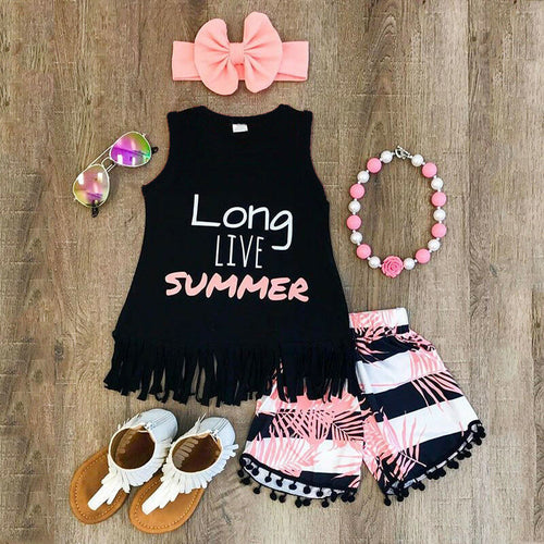 2 Pieces Girls Sleeveless T Shirt+Shorts Pants Outfit Clothing Set