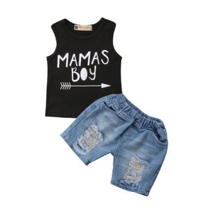 Boys Summer Sleeveless T-Shirt Tops Denim Short Jeans
