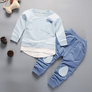 Unisex Cotton Long Sleeve Tracksuit T-Shirt Pants 2 Pcs/Suit