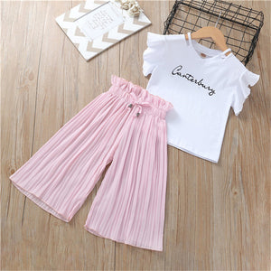 Girls Clothing Sets T-shirt +Wide Leg Pants Suits