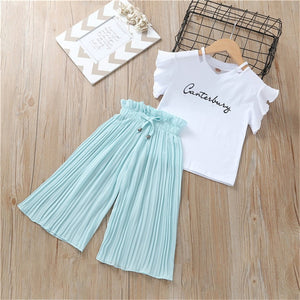 Girls Clothing Sets T-shirt +Wide Leg Pants Suits