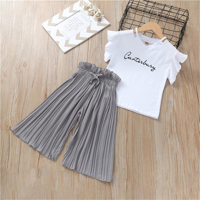 Girls Clothing Sets T-shirt +Wide Leg Pants Suits