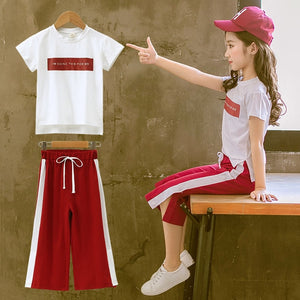 Girls Clothing Sets T-shirt +Wide Leg Pants Suits