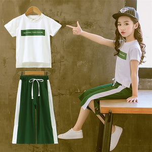 Girls Clothing Sets T-shirt +Wide Leg Pants Suits