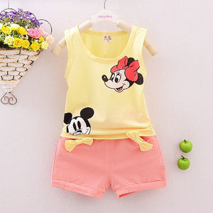 Summer Mickey Toddler Girl Set Bow T-shirt Tops+Short Pant 2PCS Outfits