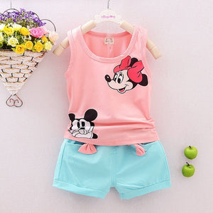 Summer Mickey Toddler Girl Set Bow T-shirt Tops+Short Pant 2PCS Outfits