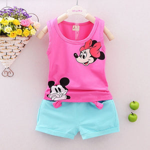 Summer Mickey Toddler Girl Set Bow T-shirt Tops+Short Pant 2PCS Outfits