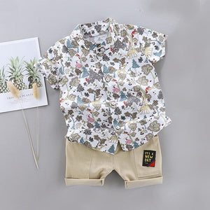 Toddler Boy Clothing Summer Print Set Short Sleeve Shirt Suit