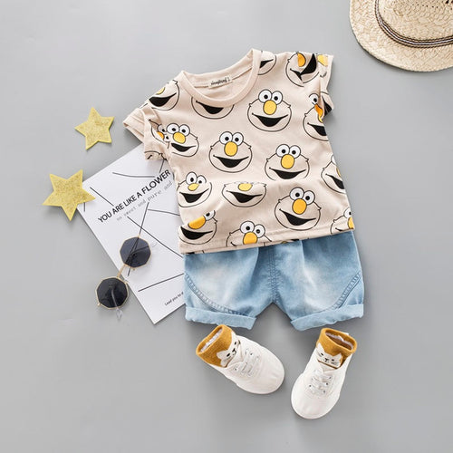 Boy Clothing Set T-Shirt Cartoon and Shorts Suit Denim Outfit