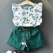 Load image into Gallery viewer, Girls Beautiful Floral Flower Sleeve, O-neck Clothing, Shorts Suit 2Pcs Clothes