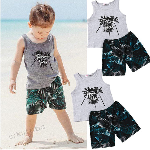 Toddler Boys Sleeveless Vest Tops Print Short Pants 2PCS Outfit Set