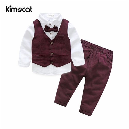 Boys Vest+Shirt+Pants Cotton Long Sleeve Suit