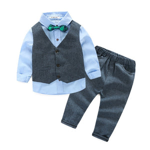 Boys Vest+Shirt+Pants Cotton Long Sleeve Suit