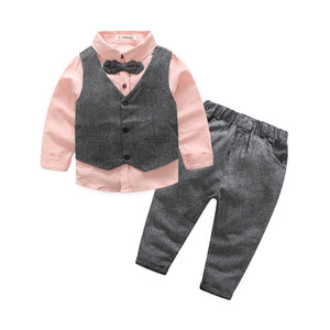 Boys Vest+Shirt+Pants Cotton Long Sleeve Suit