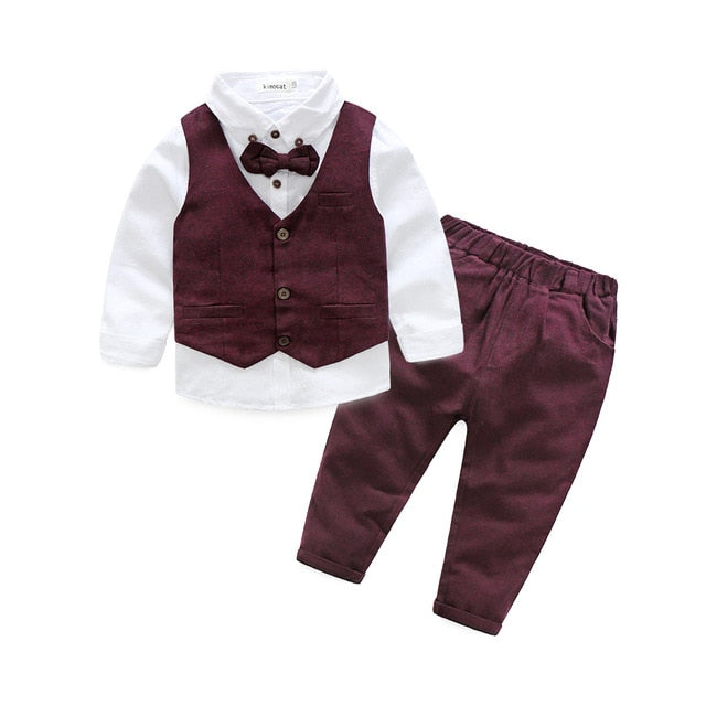 Boys Vest+Shirt+Pants Cotton Long Sleeve Suit