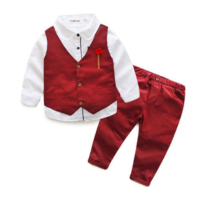 Boys Vest+Shirt+Pants Cotton Long Sleeve Suit