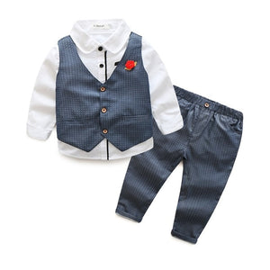 Boys Vest+Shirt+Pants Cotton Long Sleeve Suit